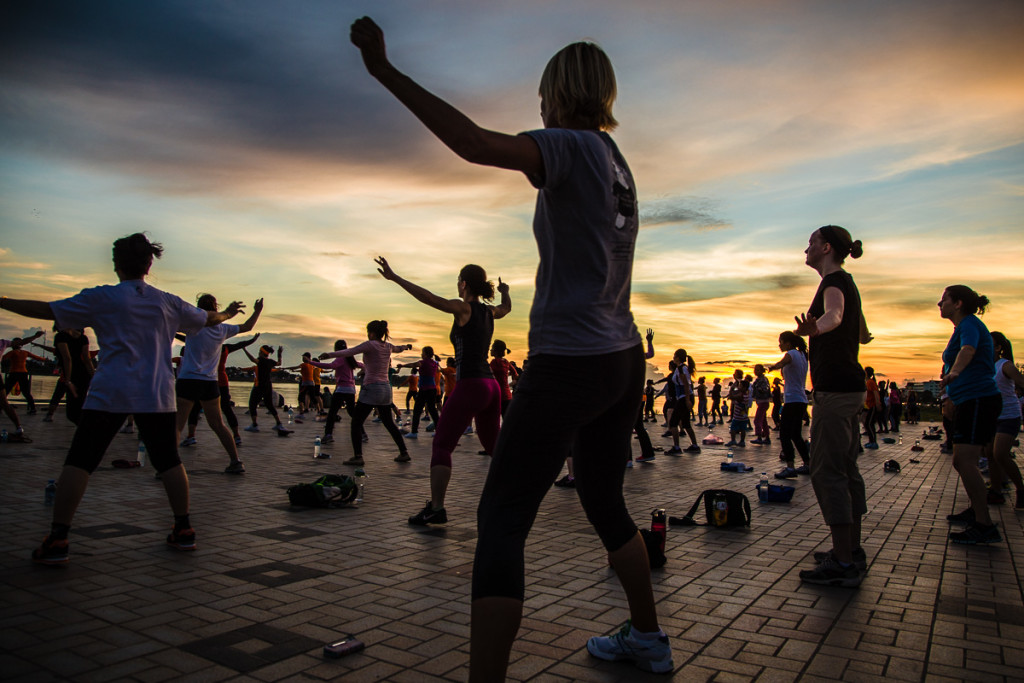 Aerobics Classes on the Mekong River in Laos