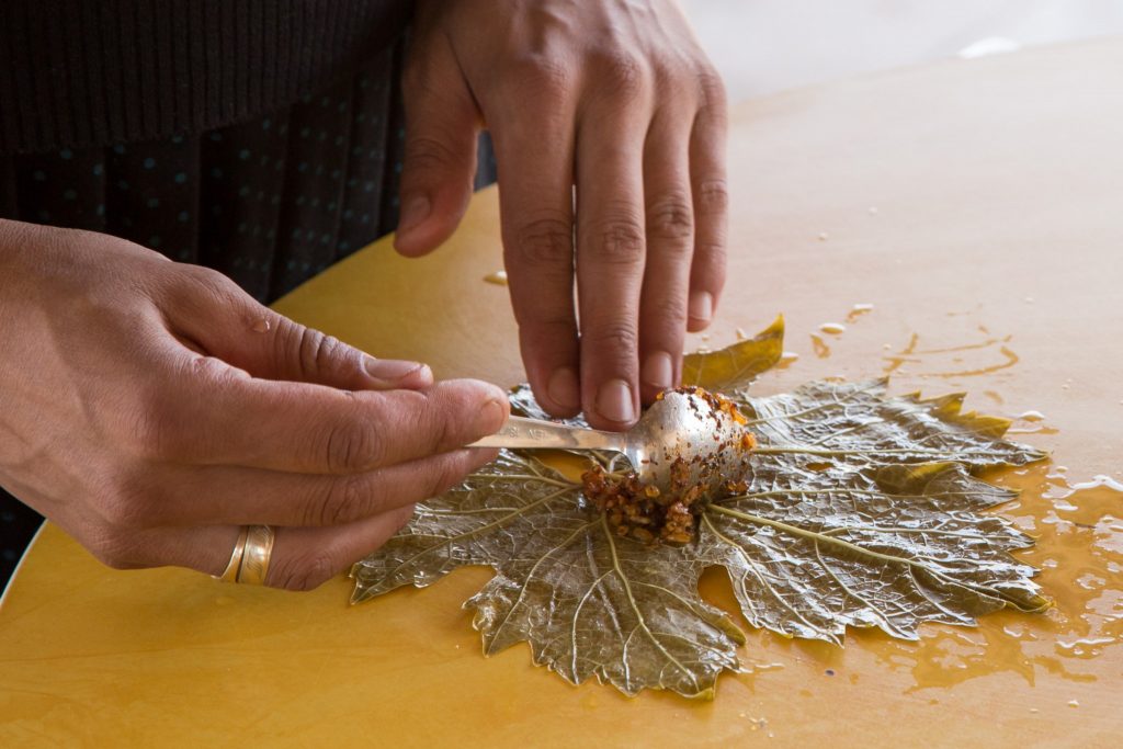 Stuffing the Grape Leaves for Yaprak Sarma 