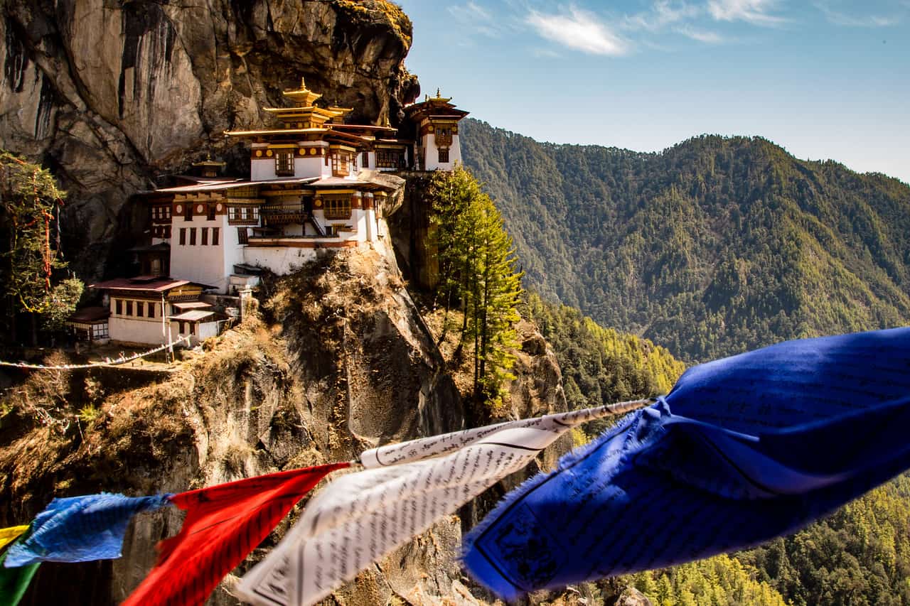 Image of Hike to Tiger's Nest Monastery in Bhutan with Prayer Flags