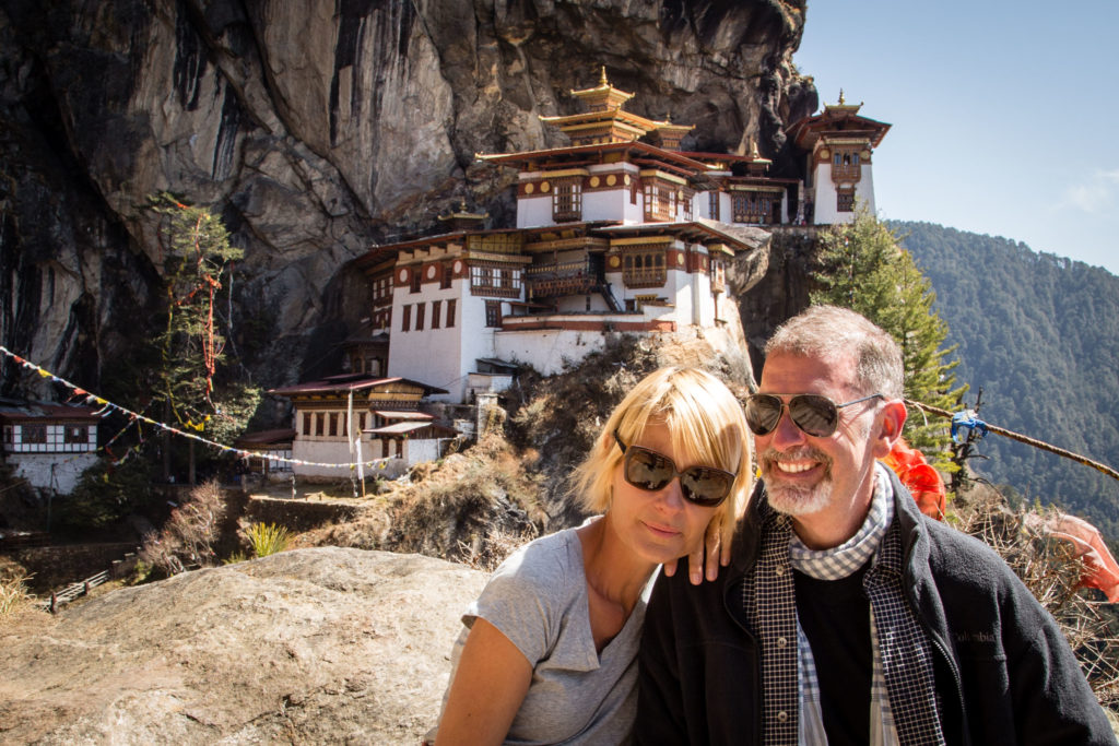 Jonathan and Sarah at Tiger's Nest Monastery in Bhutan