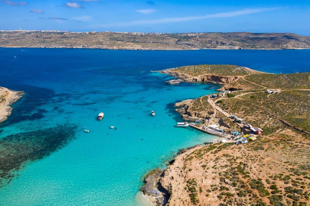 Drone Shot of The Blue Lagoon on Comino Island in Malta