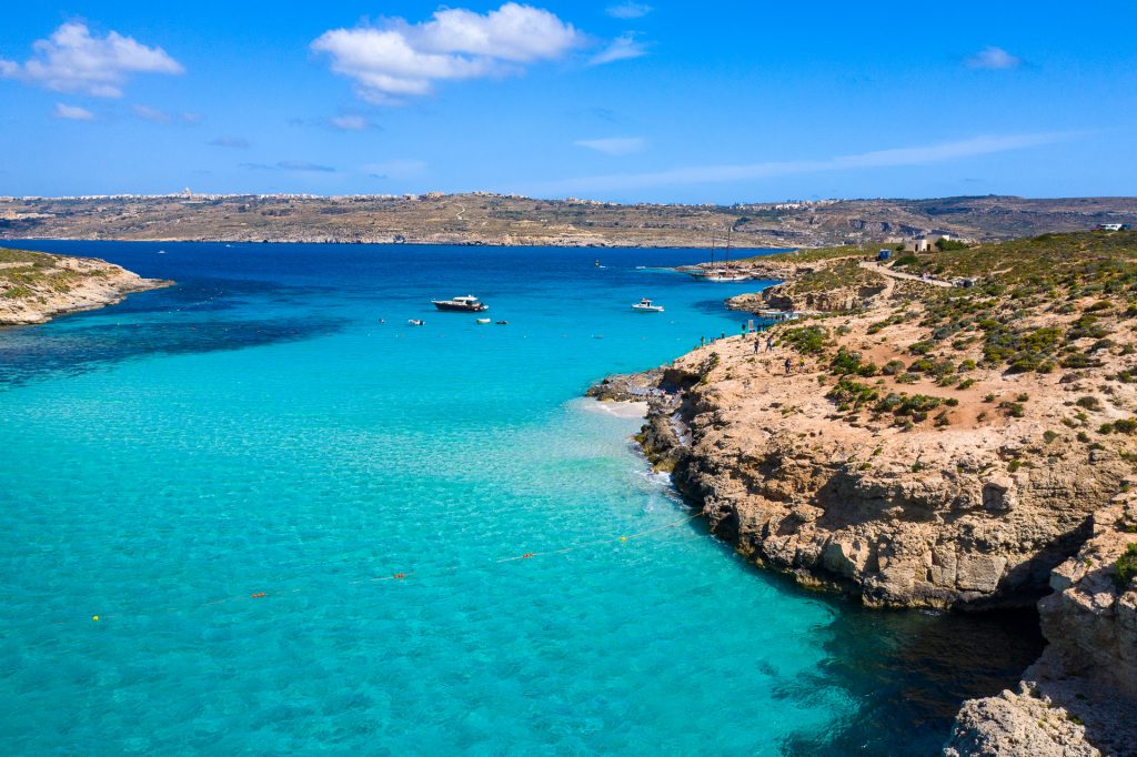 Blue Lagoon at Comino Island Malta with Gozo in the Background