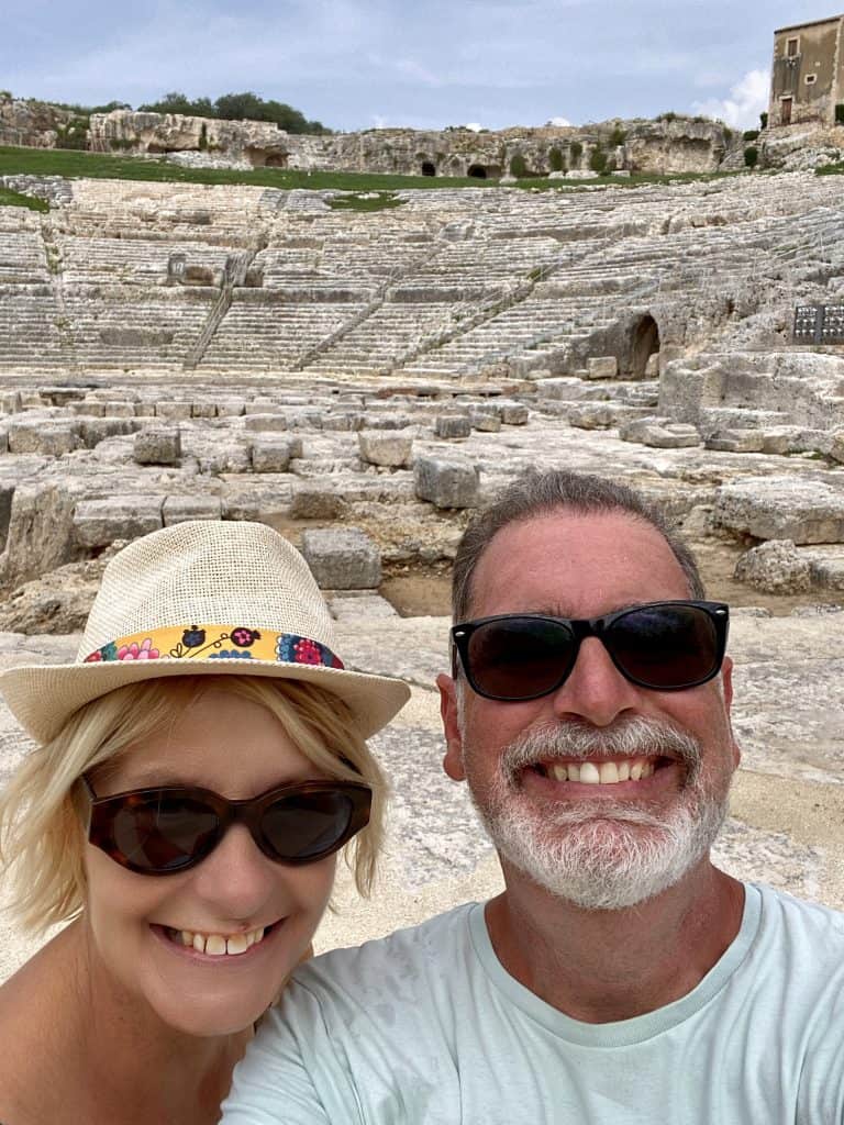 Jonathan Look, Jr. and Sarah Wilson at the Greek Theatre in Siracusa, Sicily