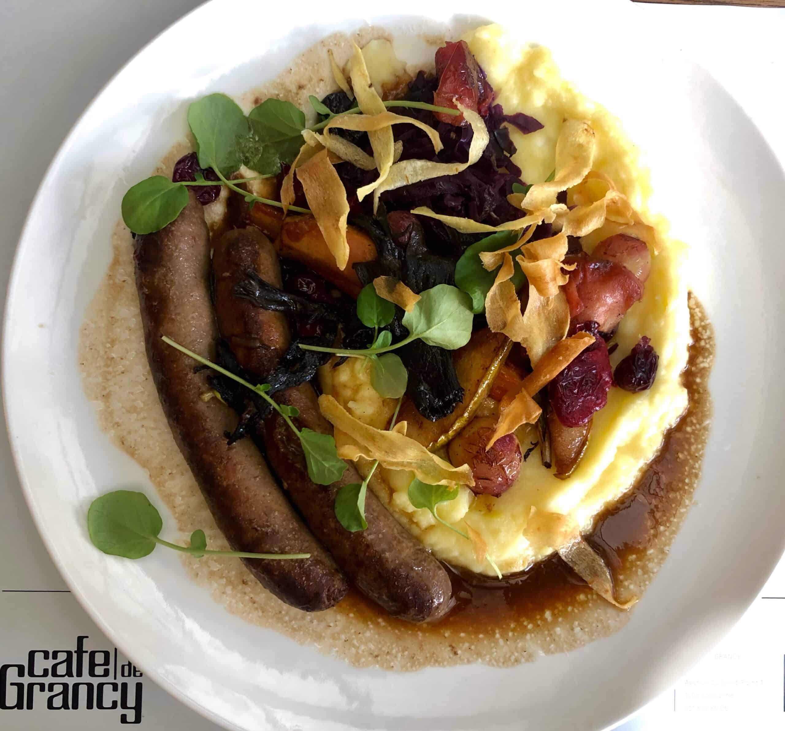 Swiss style bangers and mash 