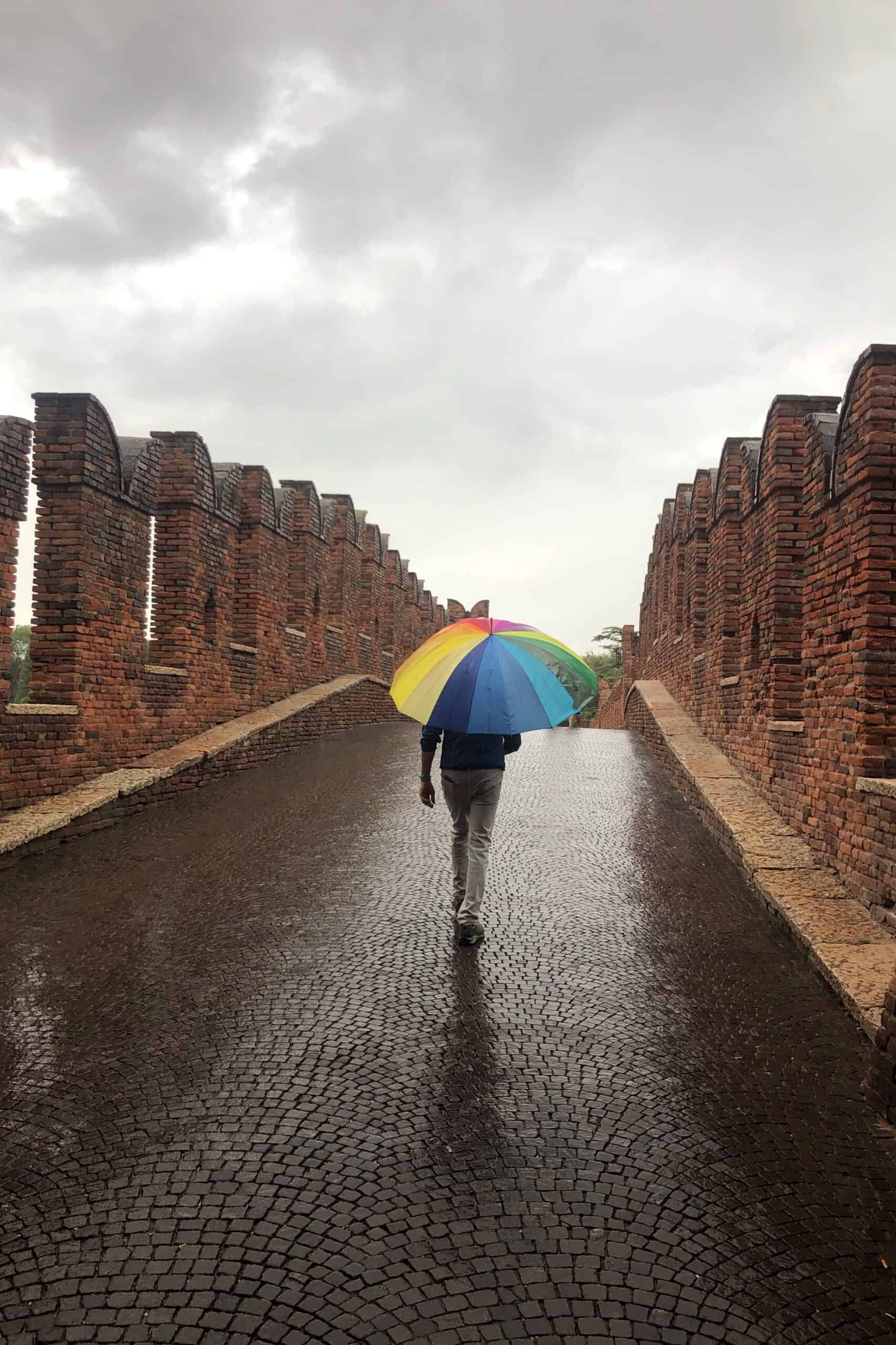 Walking across Castel Vecchio Bridge

