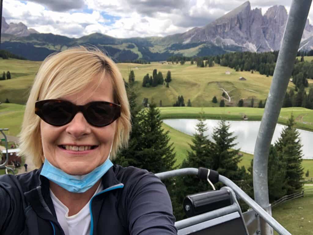 Taking the chairlift back to Ortisei Italy

