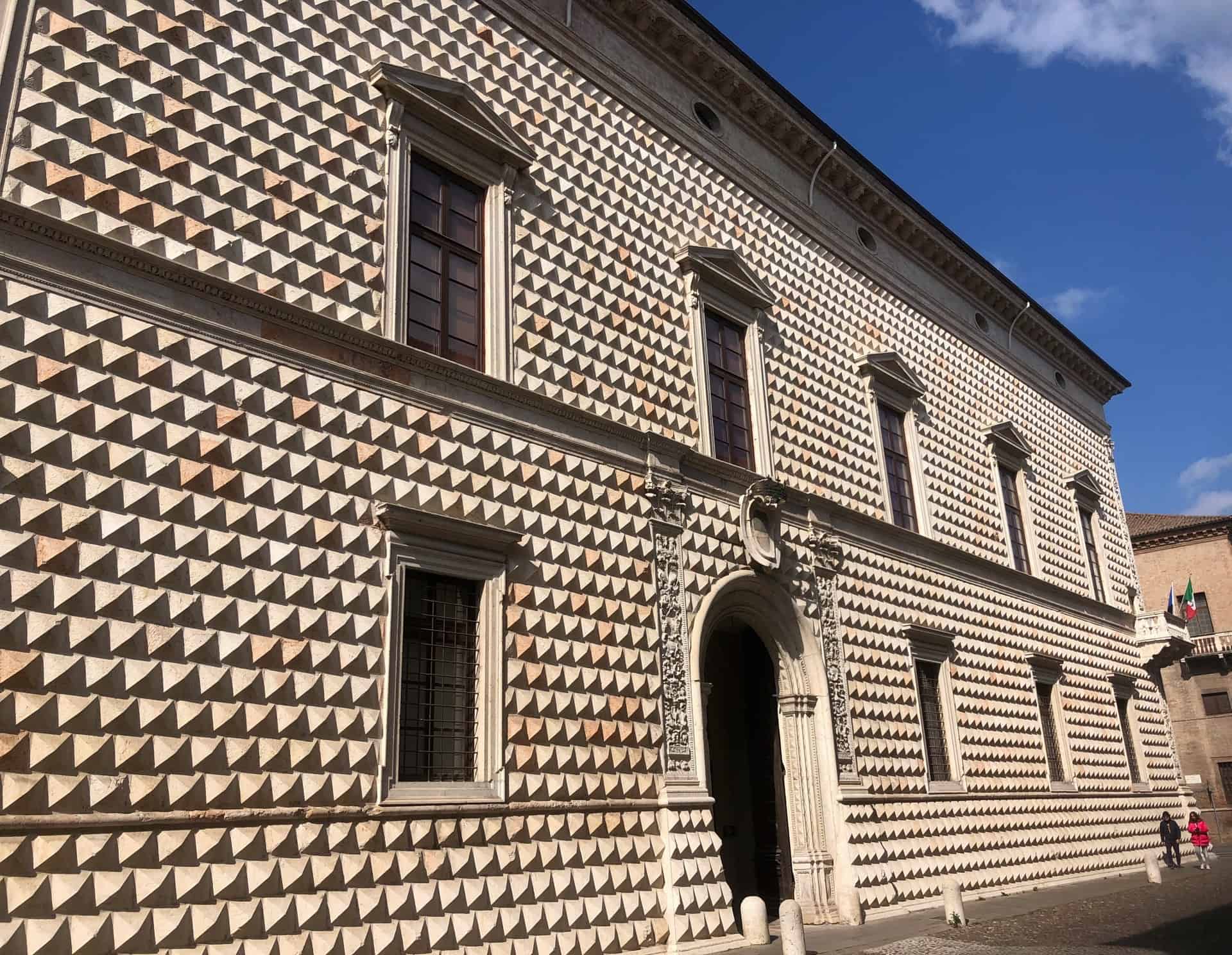 The shimmering facade of the Palazzo dei Diamanti in Ferrara