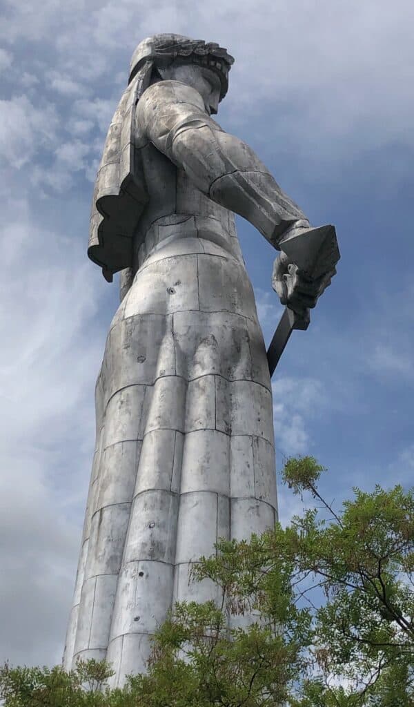 A sideways view of the Mother of Georgia Staute - the symbol of tb
ilisi