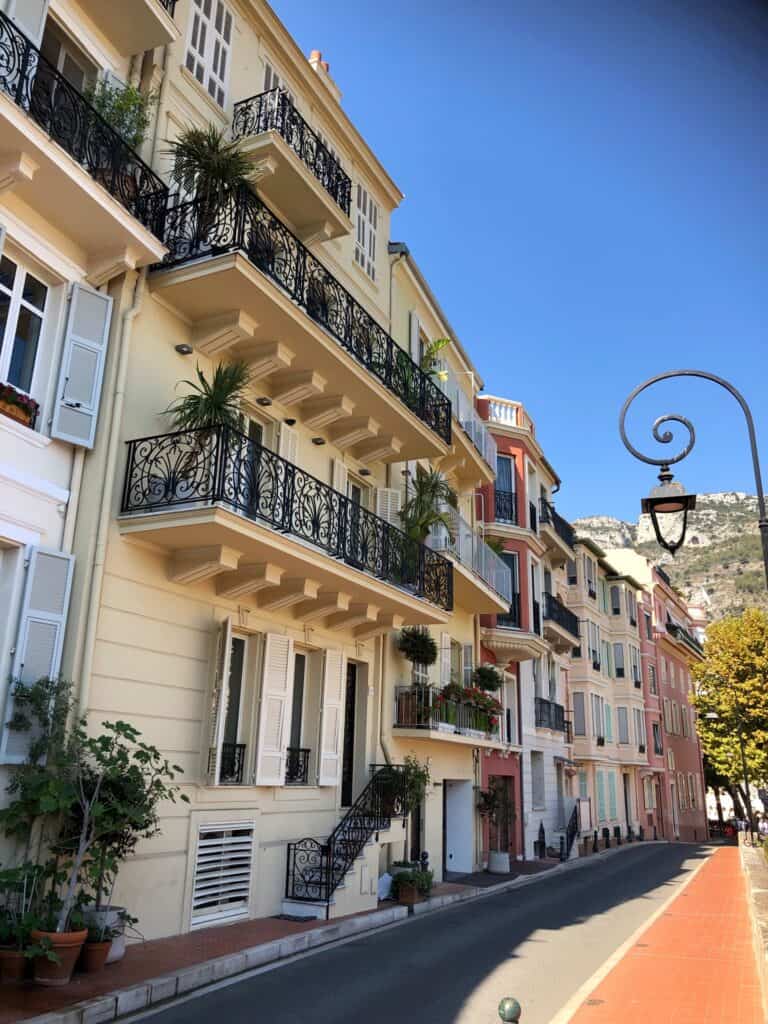 A street with pastel houses in Monaco
