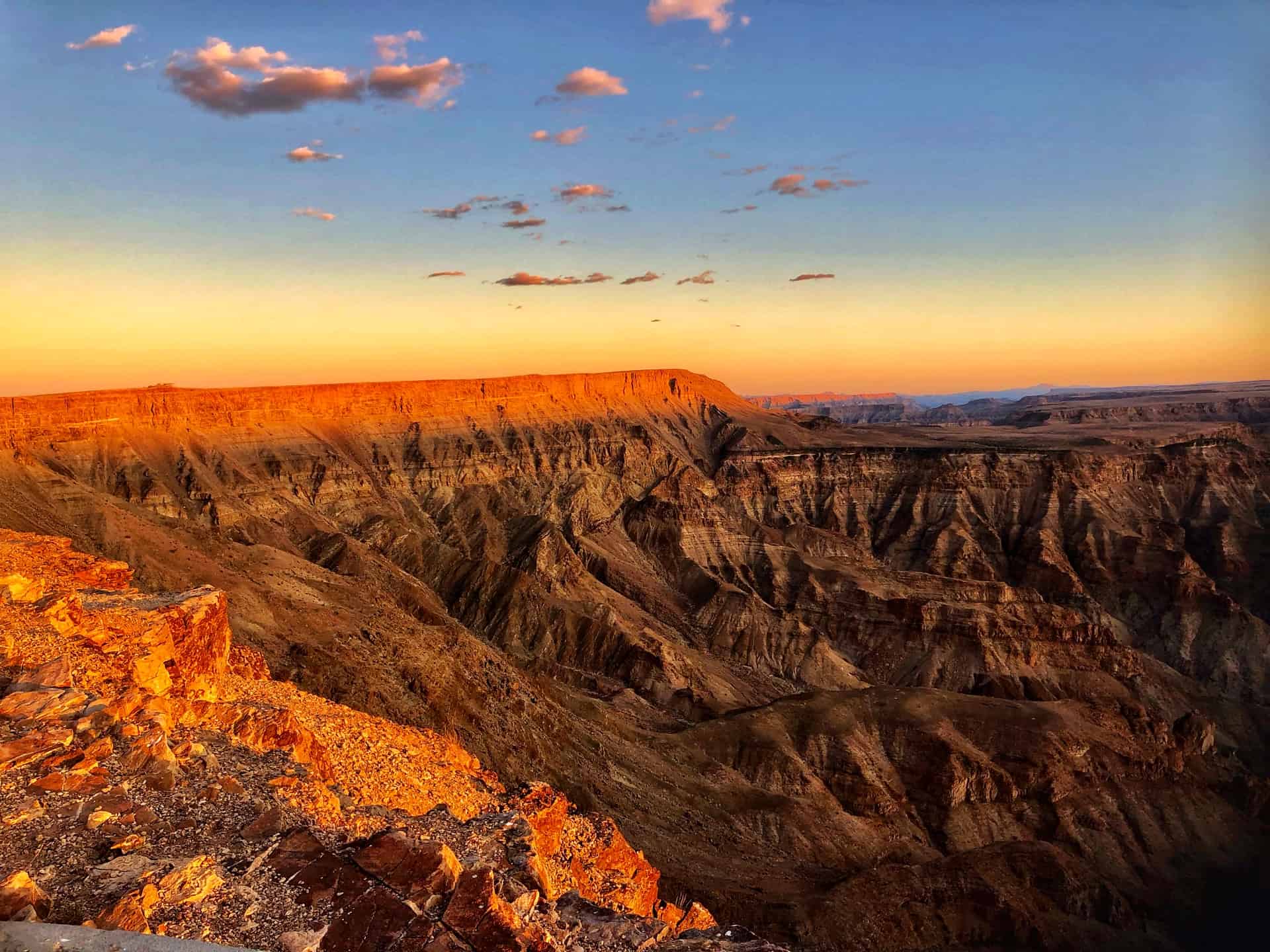 Sunset view of Fish River Canyon, one of many highlights in Namibia 
