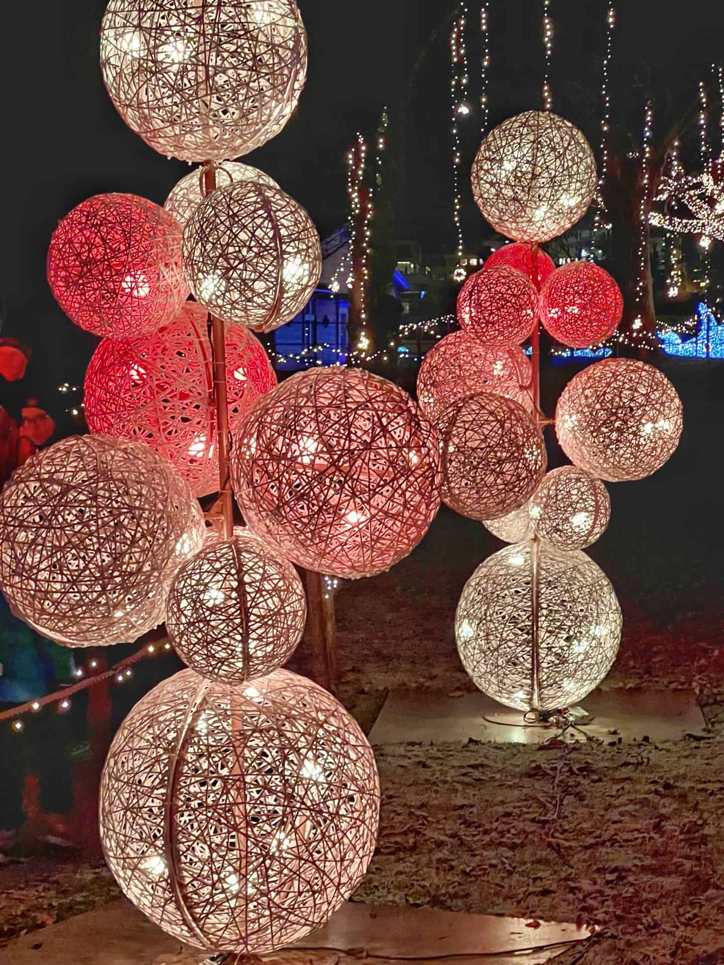 Giant Christmas decorations in red and white at Lumagica / Bergen in winter