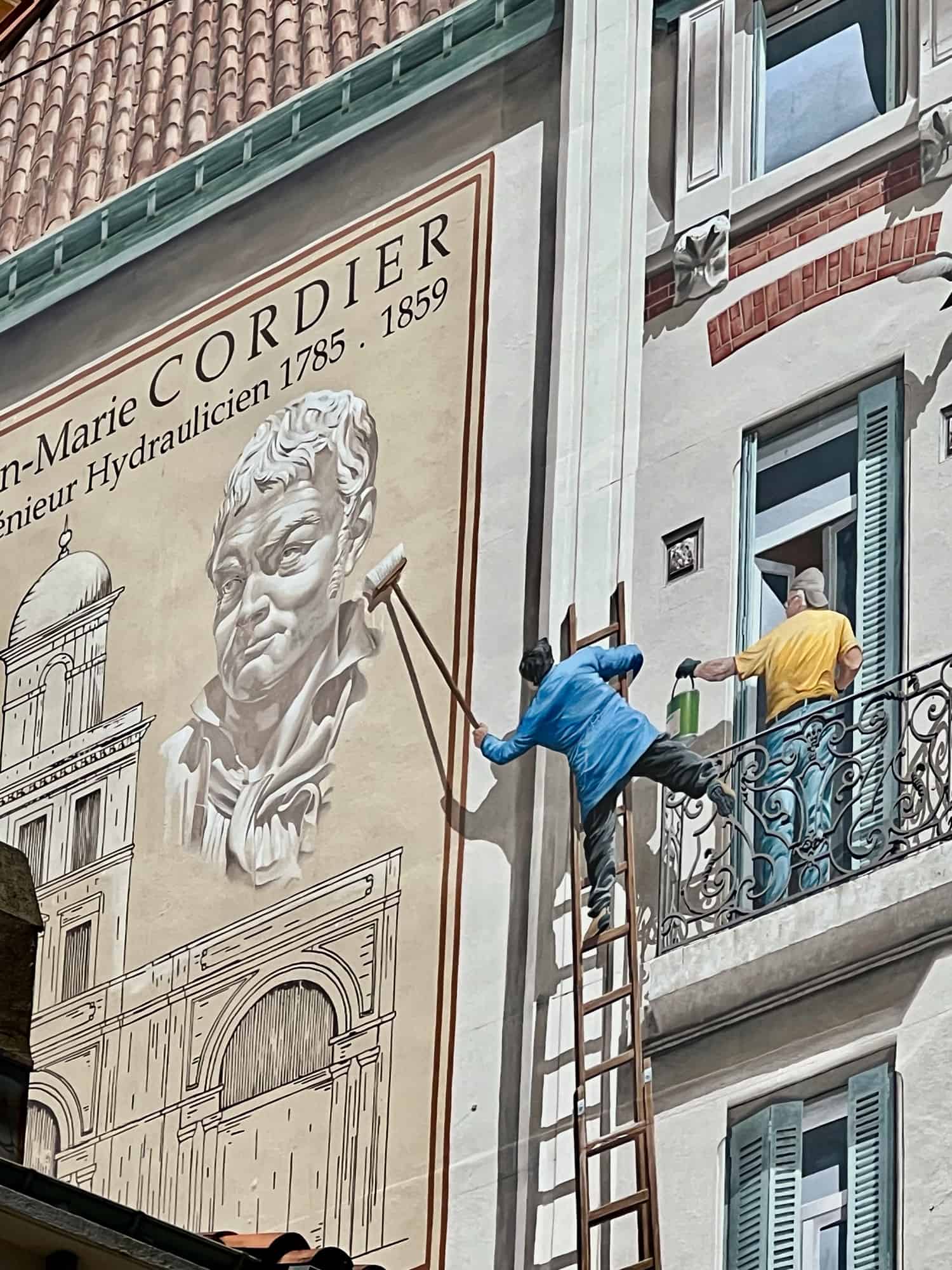 Fresco of two men putting up a fresco 