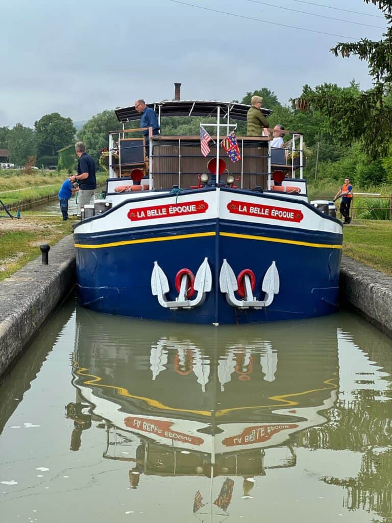 La Belle Epoque entering a lock on the Burgundy canal
