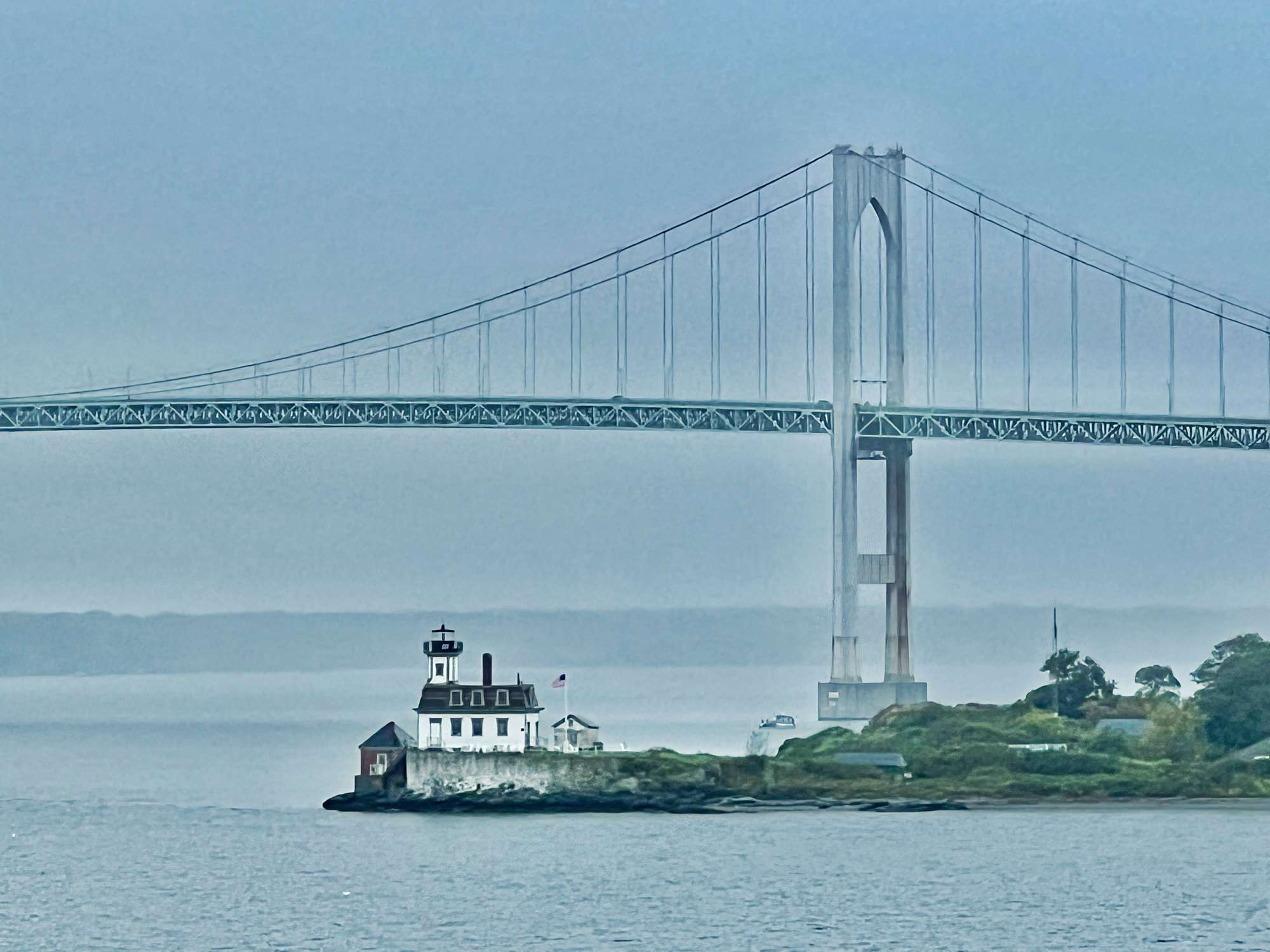 house under suspension bridge in Newport Rhode Island