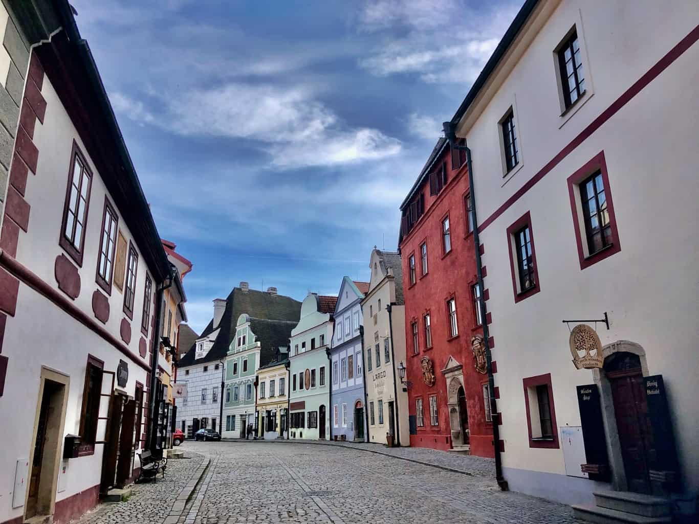 Colourful houses on a quiet street in Cesky Krumlov