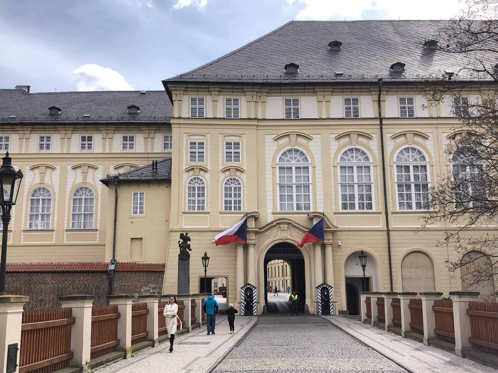 Entrance with 2 Czech flags to Prague Castle