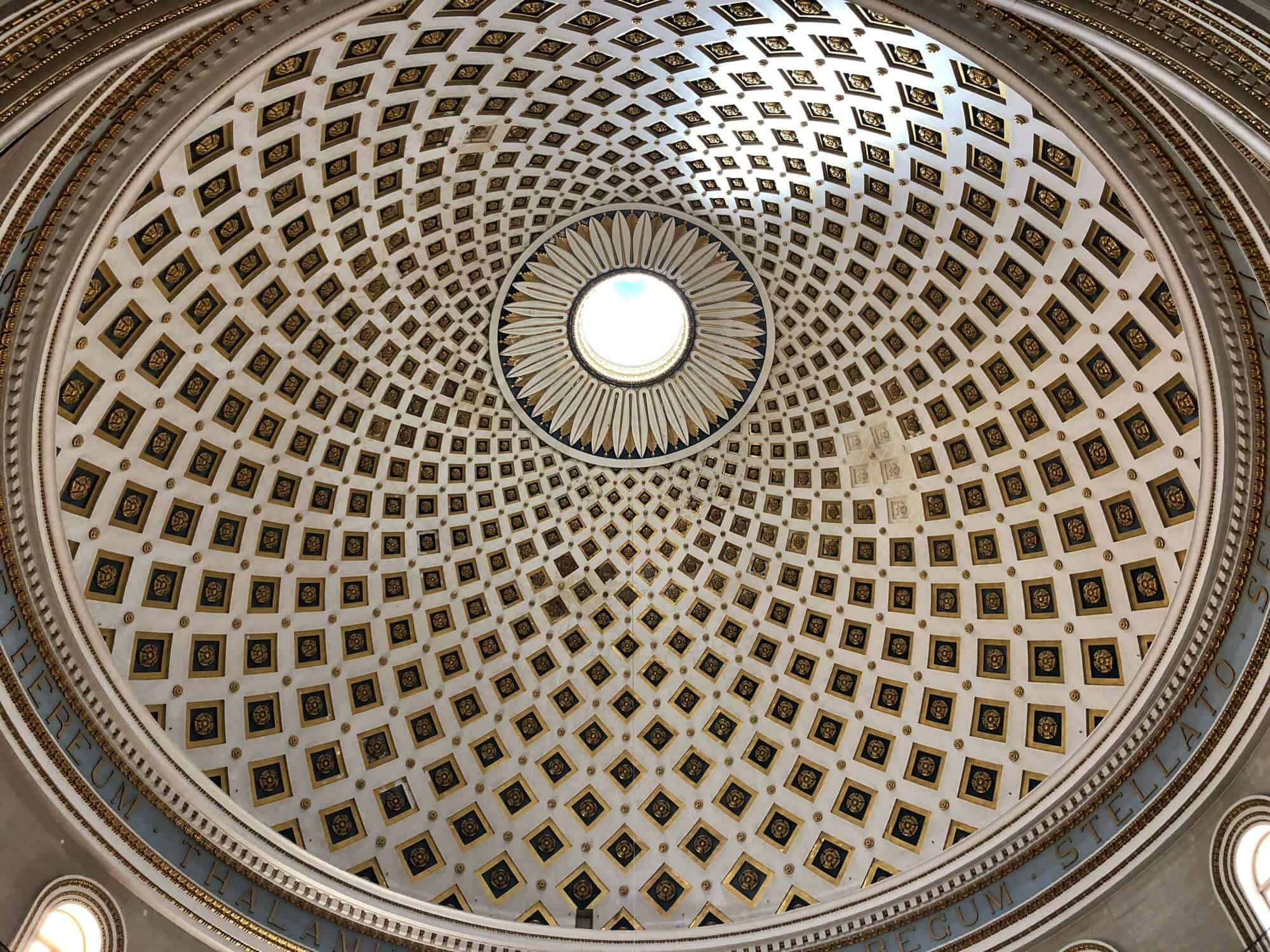 The decorative dome of Mosta Church from the church interior 