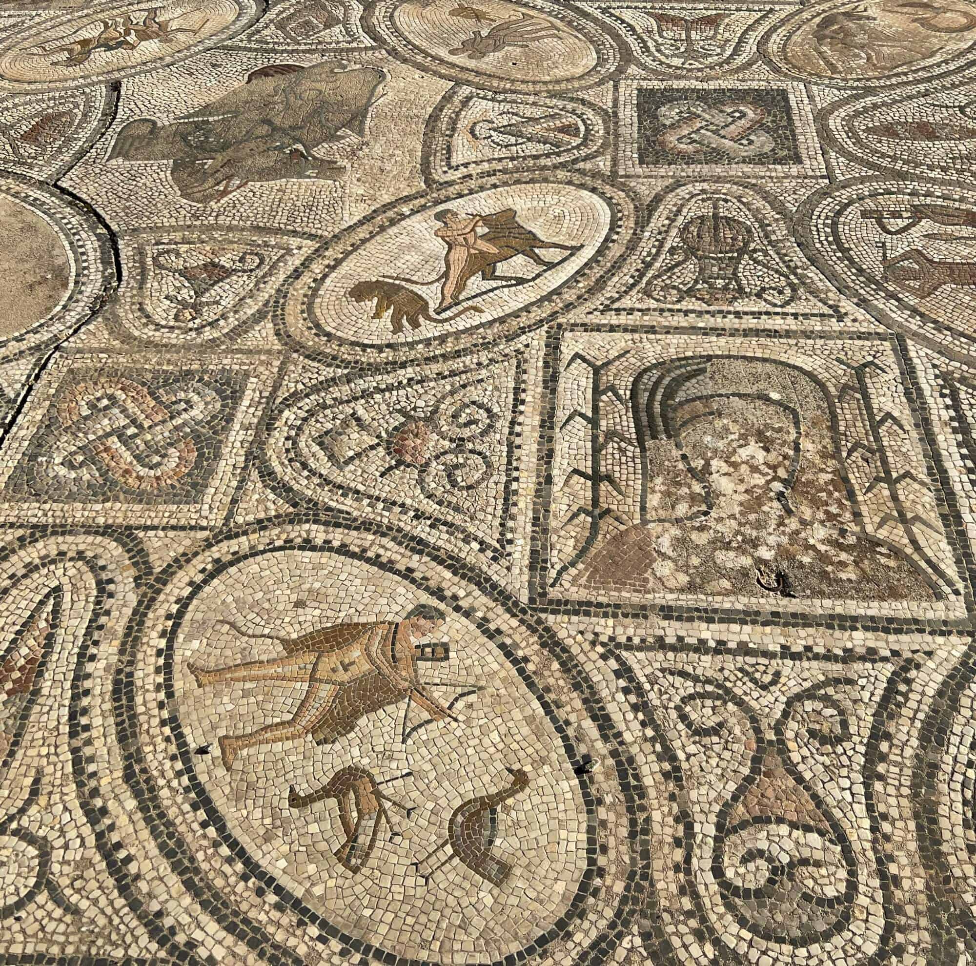 Roman mosaics of hunters and animals 