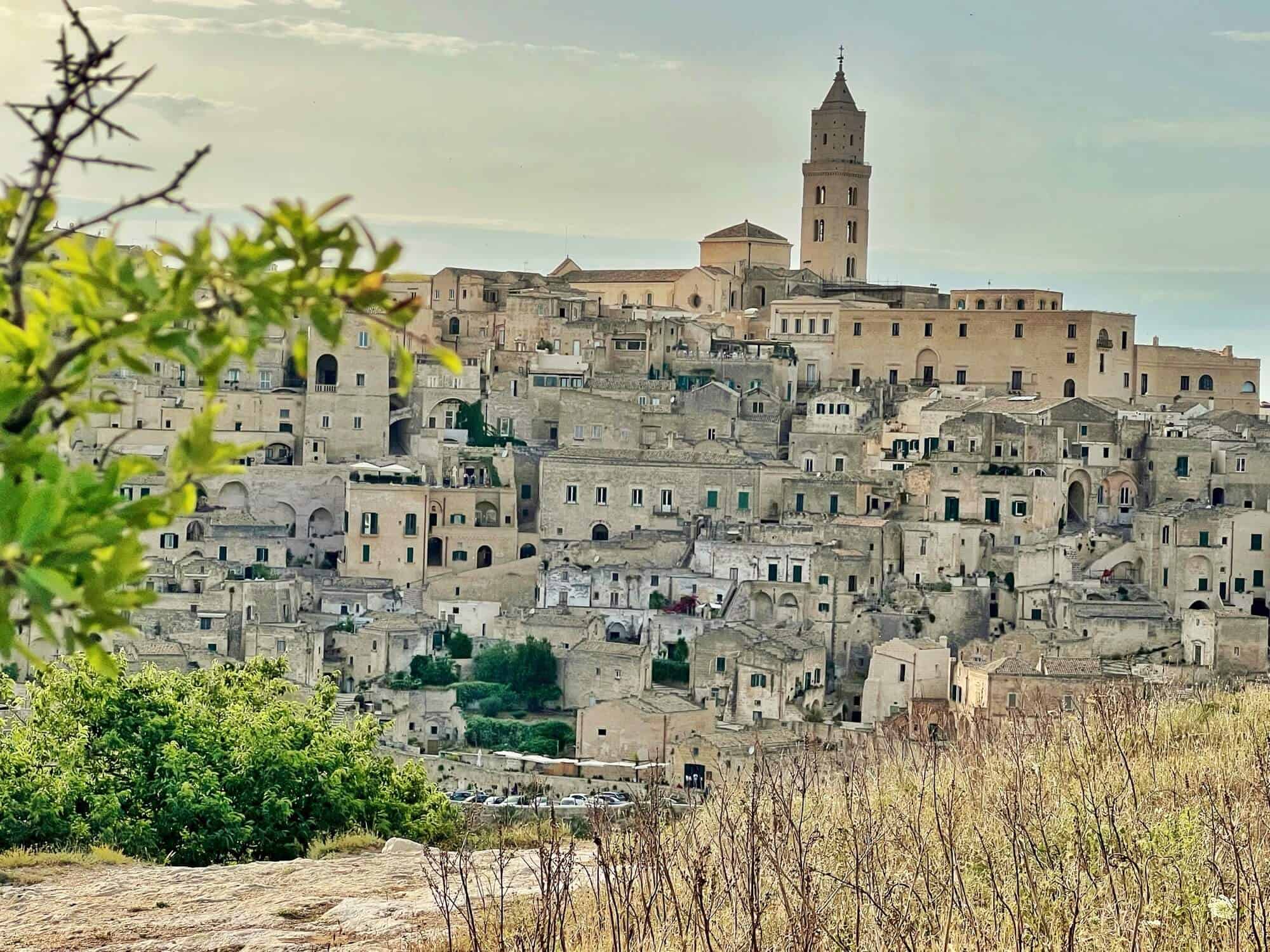 View of the Sassi of Matera from Parco della Murgia Materana 