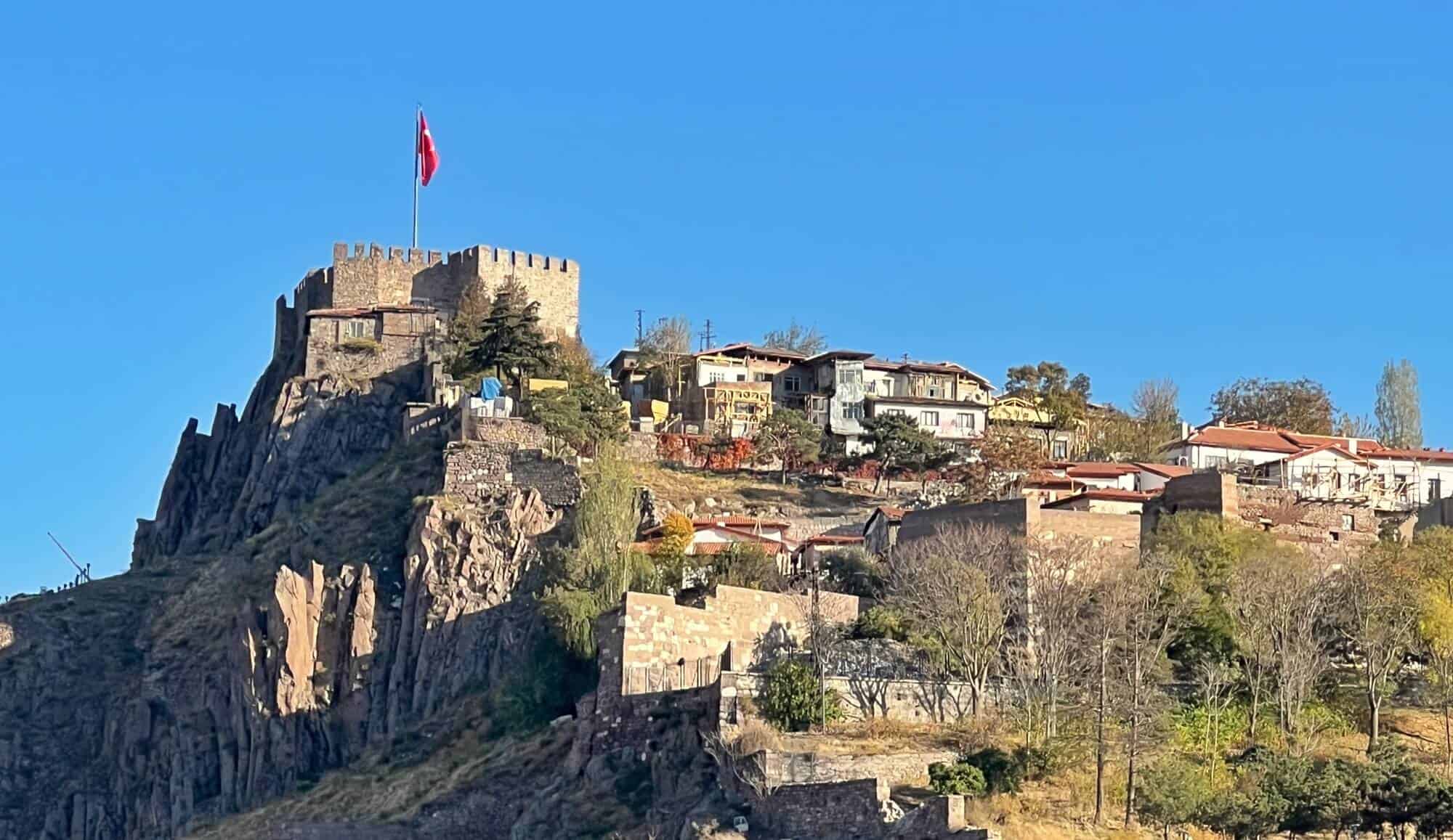 Ankara Castle surrounded by houses. 