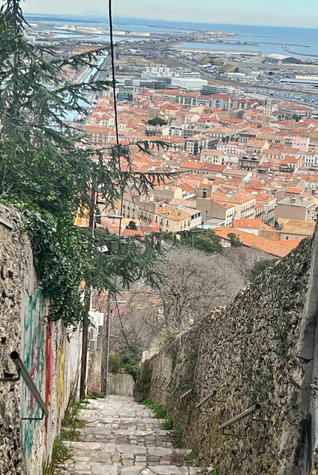 Steep stairs leading to Mont st Clair in sete 