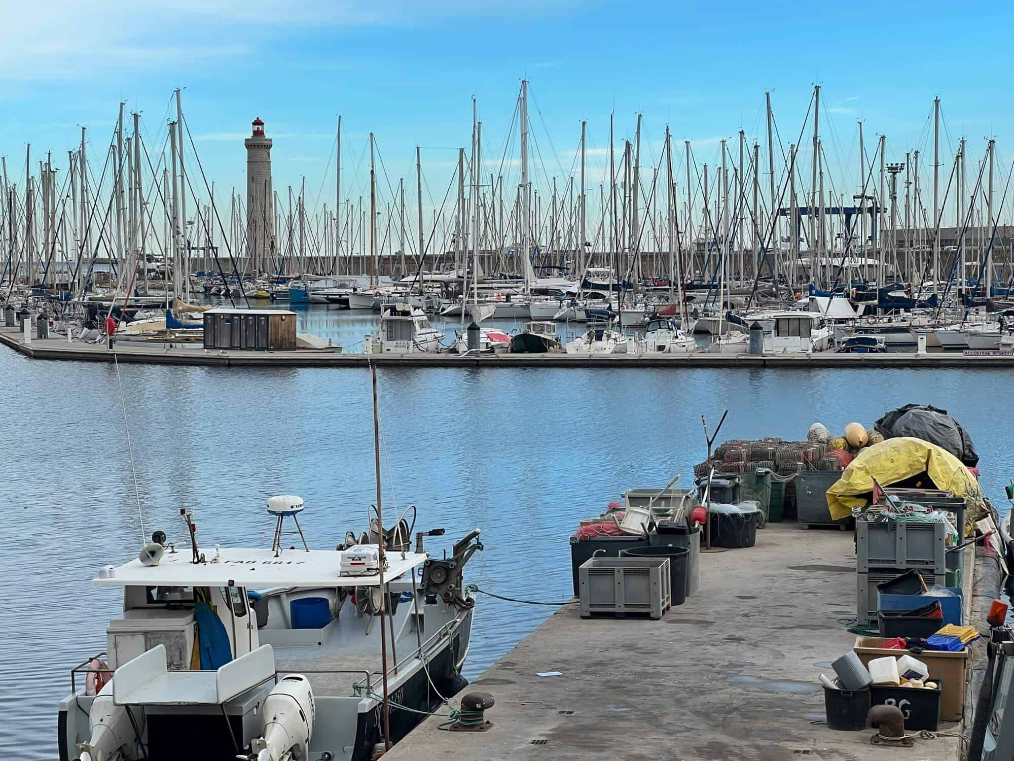 Sete fishing port with a lighthouse in background
