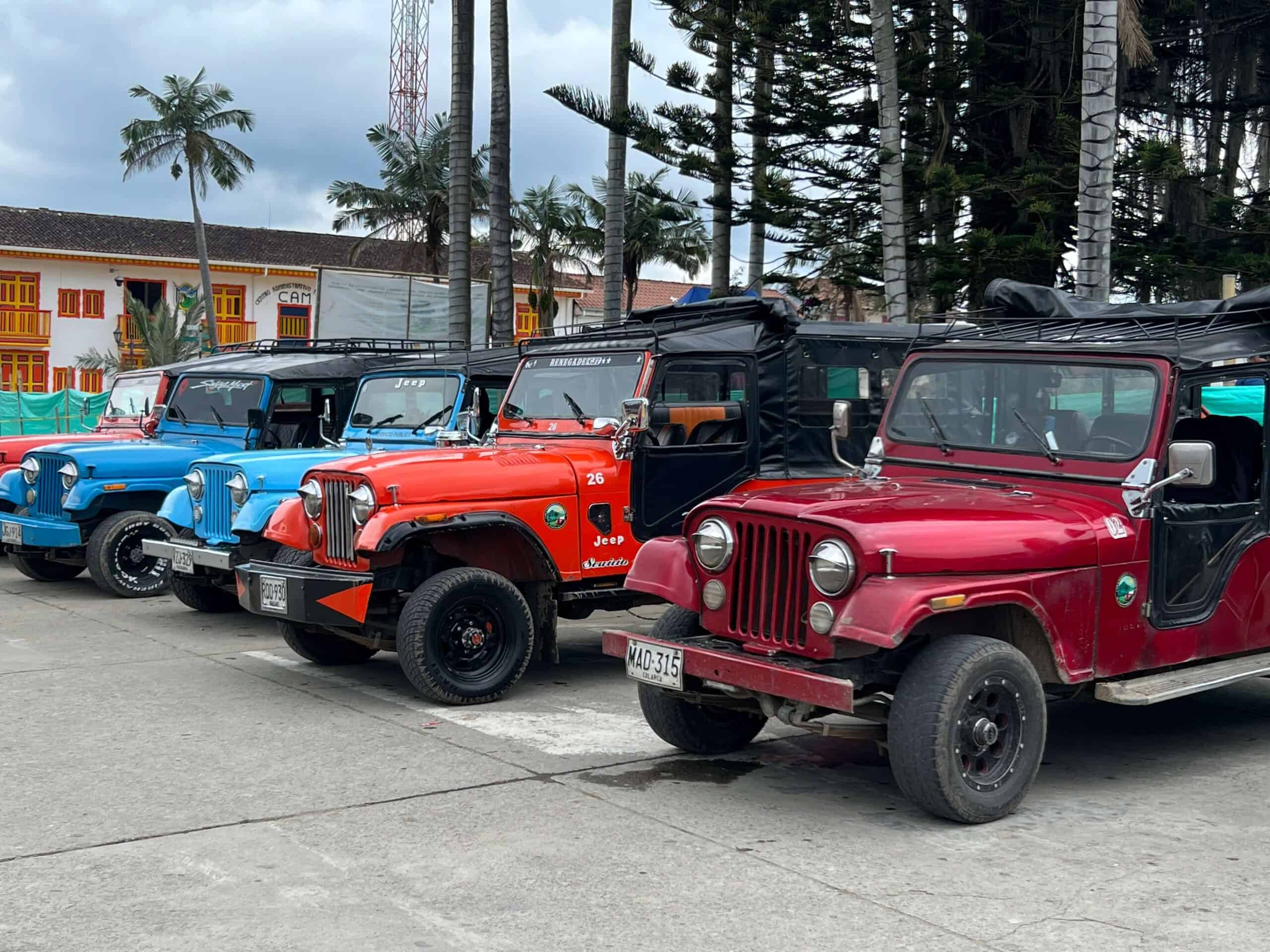 red and blue willy jeeps in Salento 