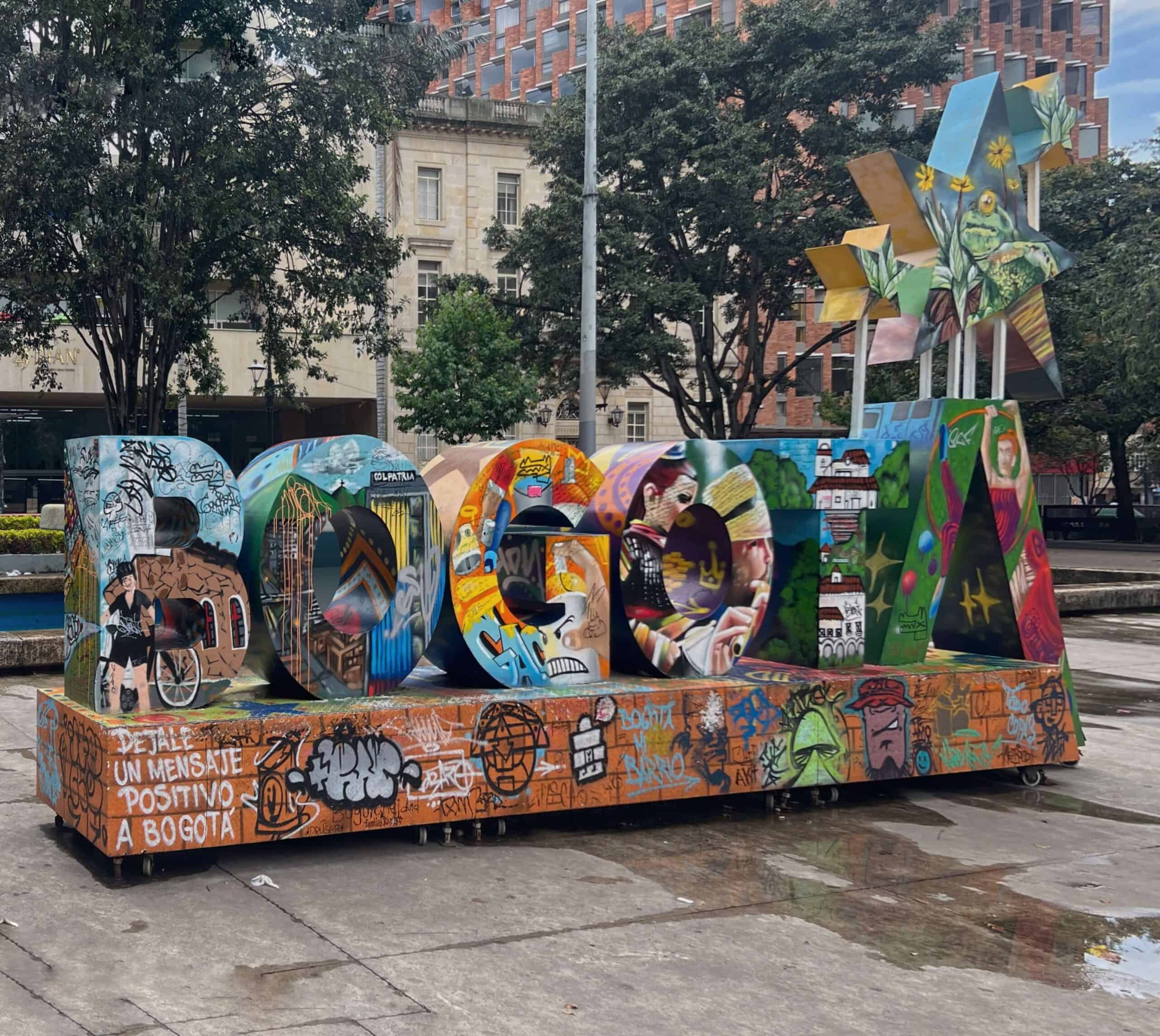 A 3d sign of Bogota outside the gold museum
