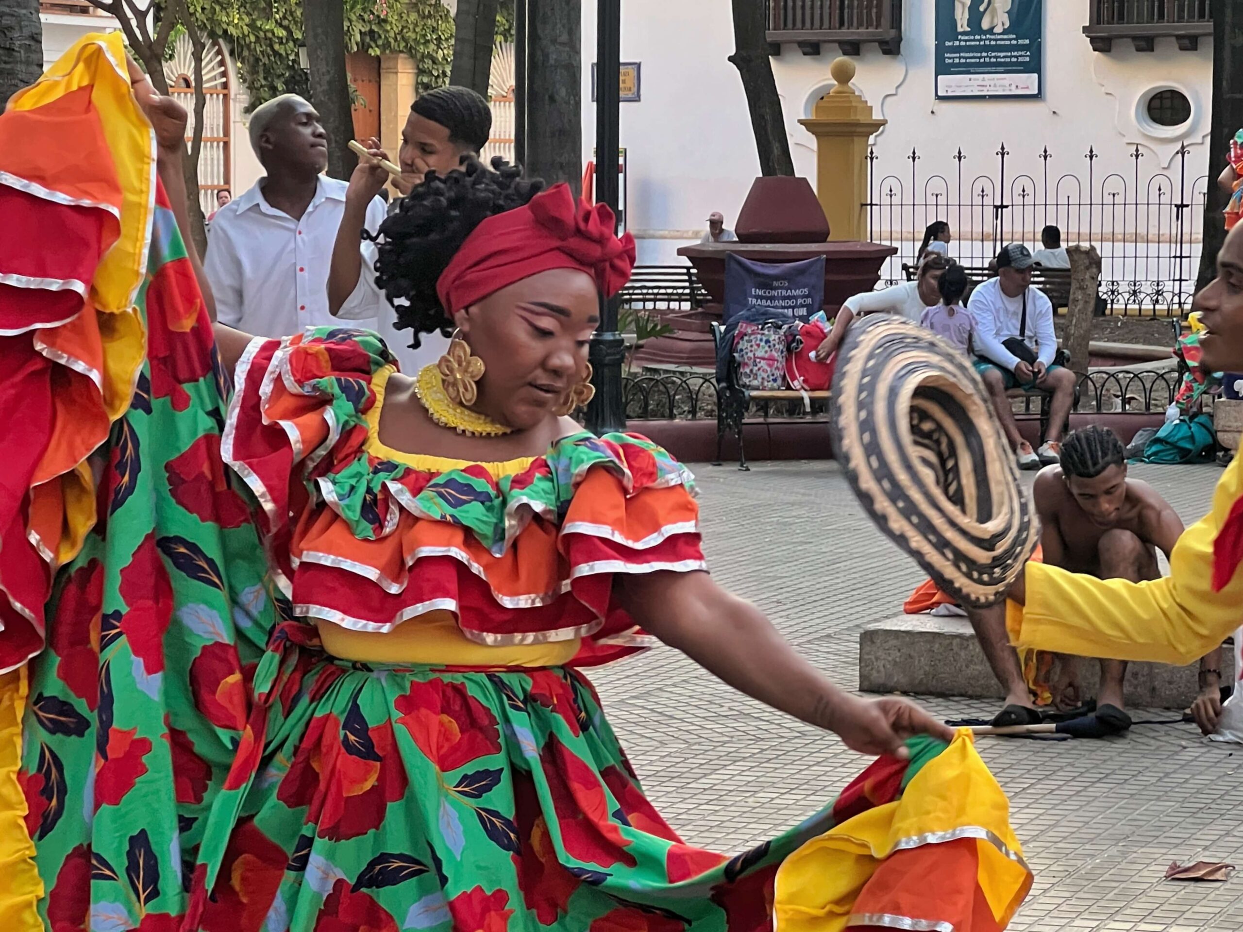 Dancers and entertainers in Bolivar Square in Cartagena