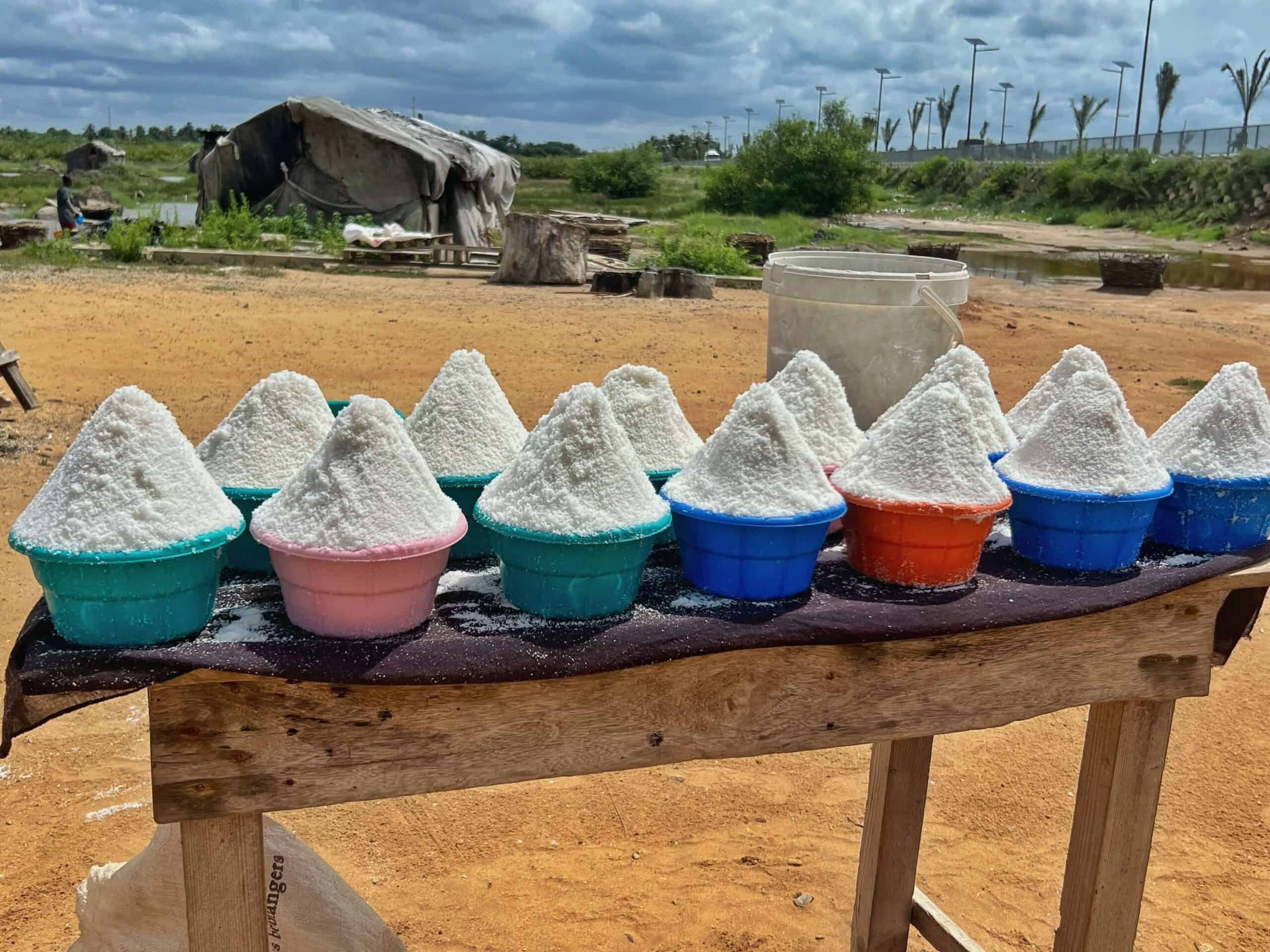 Colourful bowls filled with salt 