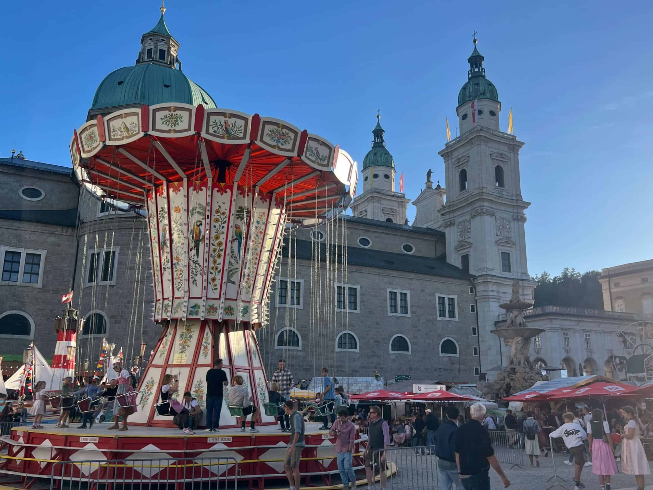 Merry go round and cathedral in Salzburg