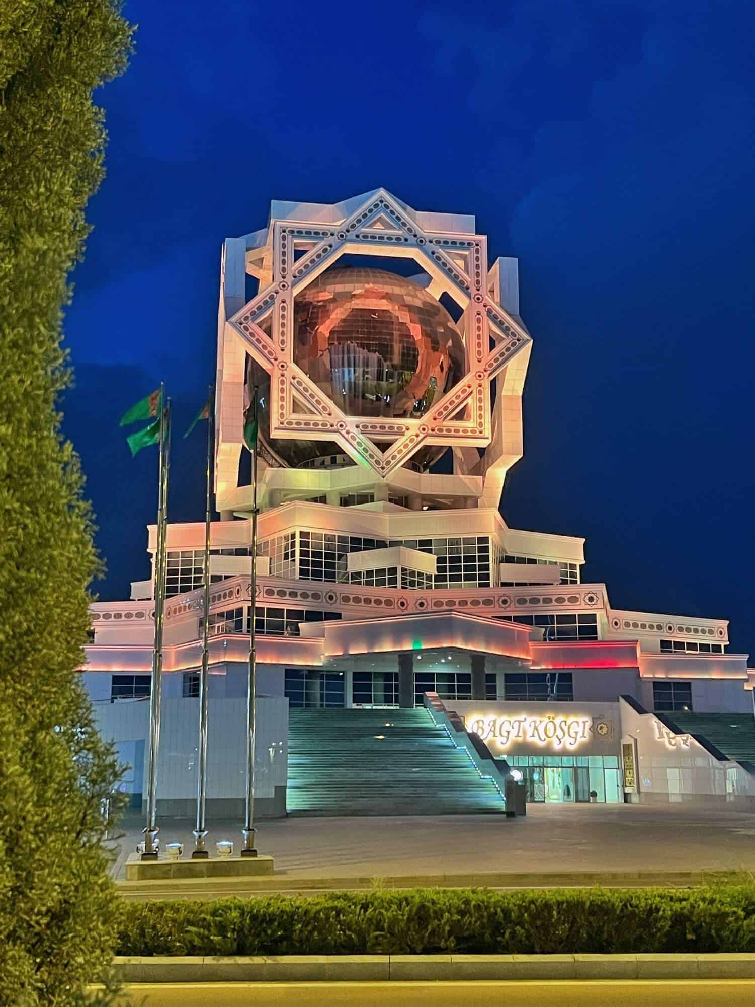 Wedding palace Ashgabat at night 